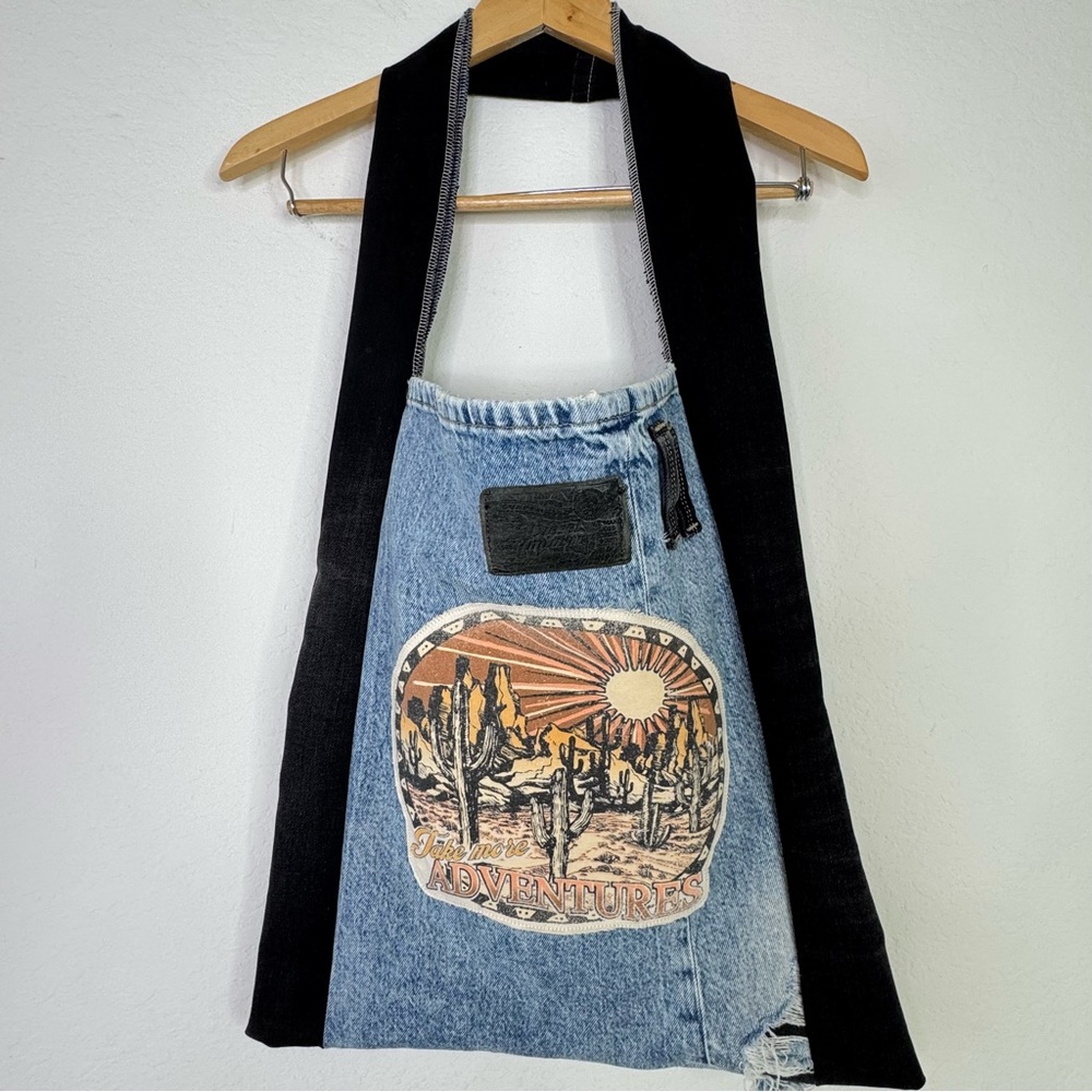 Upcycled Denim Tote Bag Diesel Jeans & Dessert Graphic - Picture 7 of 15